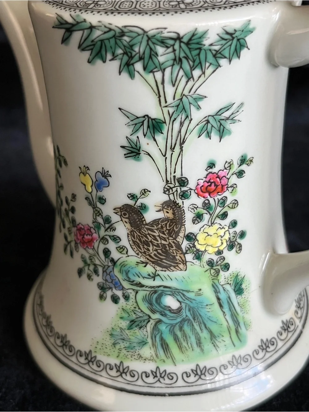 Beautiful Chinese Famille Rose Quail and Floral Teapot